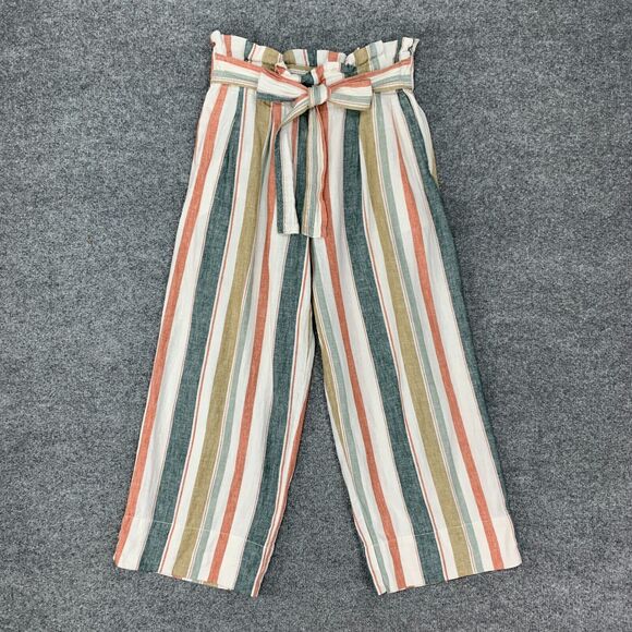 Madewell Huston Crop Pant Womens S Multi Stripe Linen Blend Tie Waist Pull On - Picture 2 of 14